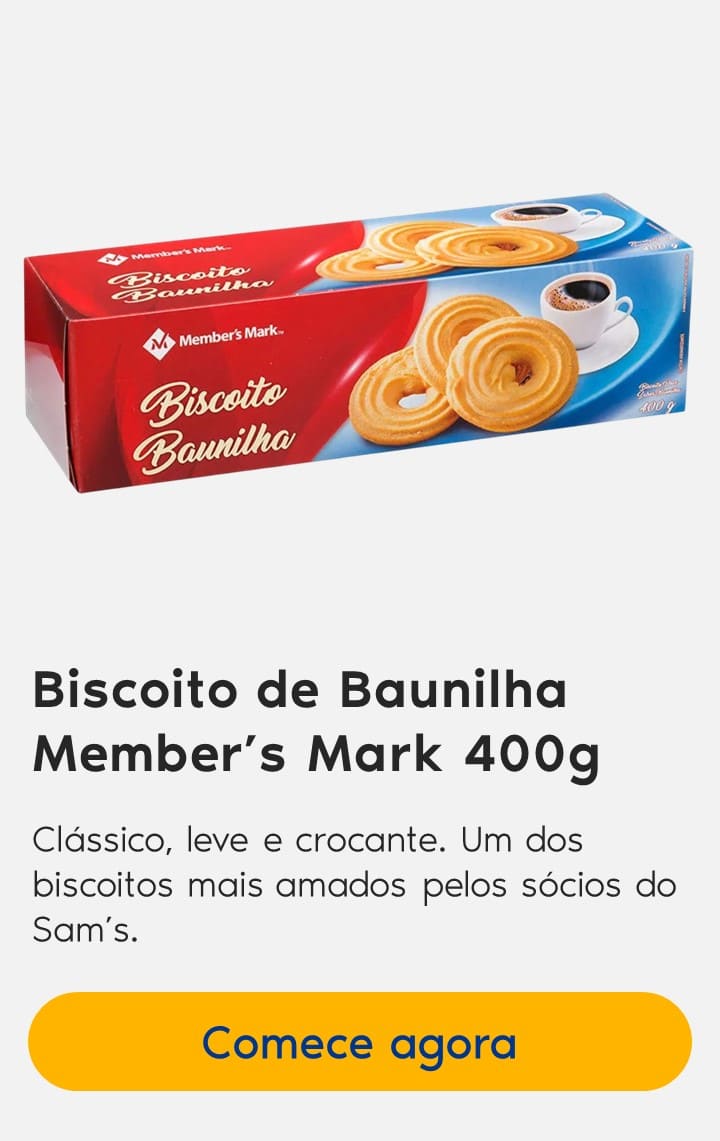Biscoito de Baunilha Member’s Mark 400g: Clássico, leve e crocante. Um dos biscoitos mais amados pelos sócios do Sam’s.